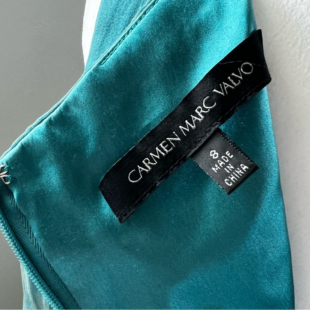 Carmen Marc beautiful %100 silk beaded ruched teal  Size 8 - Picture 5 of 11